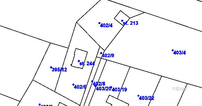Parcela st. 402/9 v KÚ Slavkov pod Hostýnem, Katastrální mapa