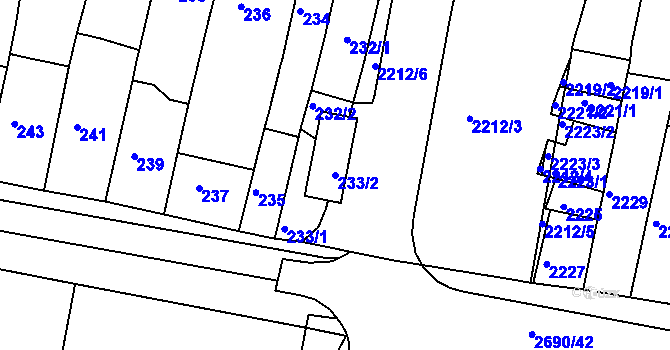 Parcela st. 233/2 v KÚ Slavkov u Brna, Katastrální mapa