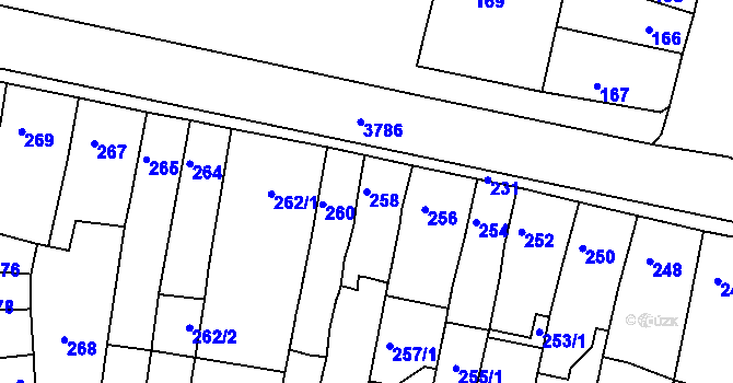 Parcela st. 258 v KÚ Slavkov u Brna, Katastrální mapa
