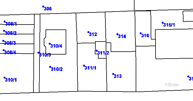 Parcela st. 311/2 v KÚ Slavkov u Brna, Katastrální mapa