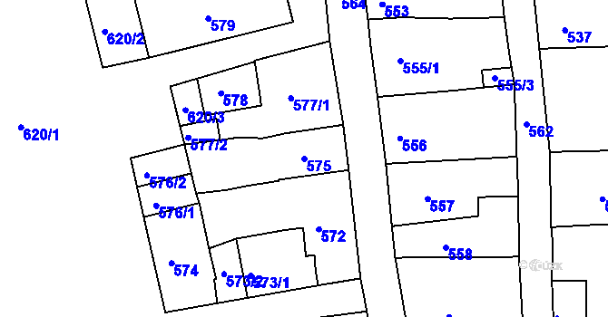 Parcela st. 575 v KÚ Slavkov u Brna, Katastrální mapa