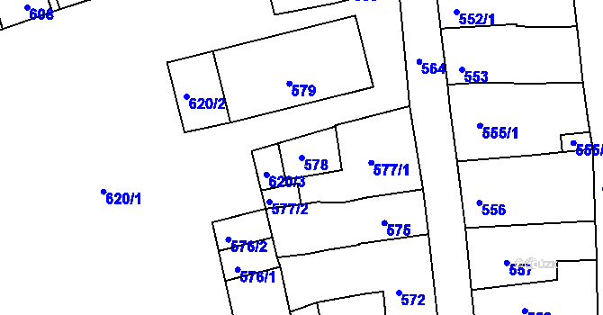 Parcela st. 578 v KÚ Slavkov u Brna, Katastrální mapa