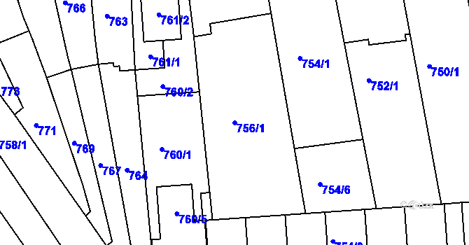 Parcela st. 756/1 v KÚ Slavkov u Brna, Katastrální mapa