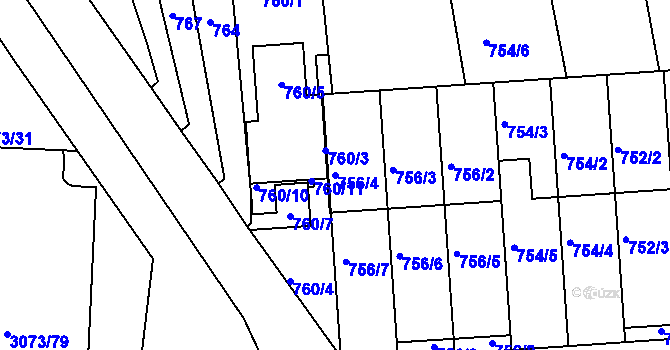 Parcela st. 756/4 v KÚ Slavkov u Brna, Katastrální mapa