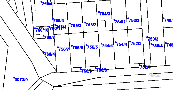 Parcela st. 756/5 v KÚ Slavkov u Brna, Katastrální mapa