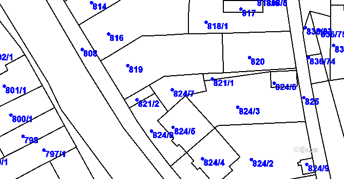 Parcela st. 824/7 v KÚ Slavkov u Brna, Katastrální mapa