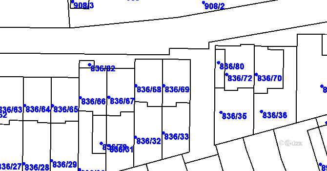 Parcela st. 836/69 v KÚ Slavkov u Brna, Katastrální mapa