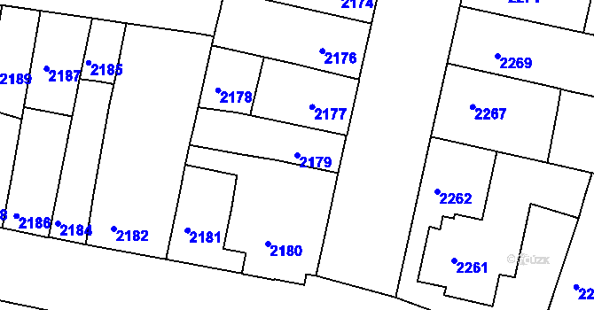 Parcela st. 2179 v KÚ Slavkov u Brna, Katastrální mapa