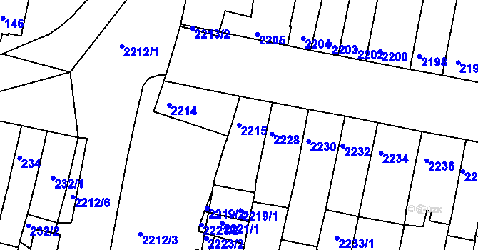 Parcela st. 2215 v KÚ Slavkov u Brna, Katastrální mapa