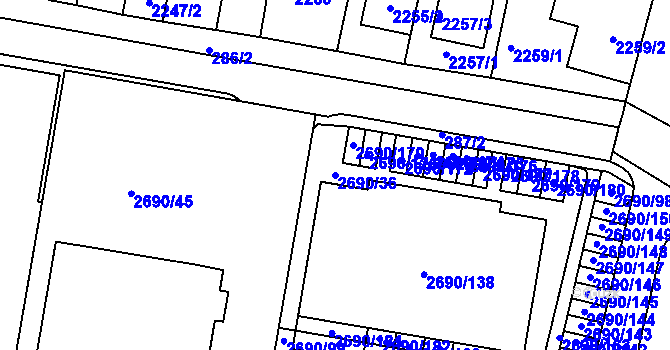 Parcela st. 2690/36 v KÚ Slavkov u Brna, Katastrální mapa