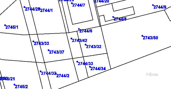 Parcela st. 2743/32 v KÚ Slavkov u Brna, Katastrální mapa