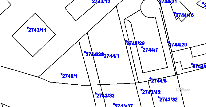Parcela st. 2744/1 v KÚ Slavkov u Brna, Katastrální mapa