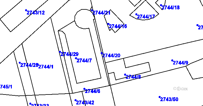 Parcela st. 2744/20 v KÚ Slavkov u Brna, Katastrální mapa