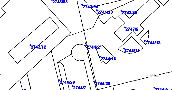 Parcela st. 2744/21 v KÚ Slavkov u Brna, Katastrální mapa