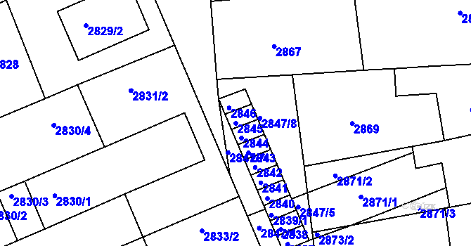 Parcela st. 2845 v KÚ Slavkov u Brna, Katastrální mapa