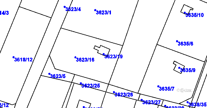 Parcela st. 3623/19 v KÚ Slavkov u Brna, Katastrální mapa