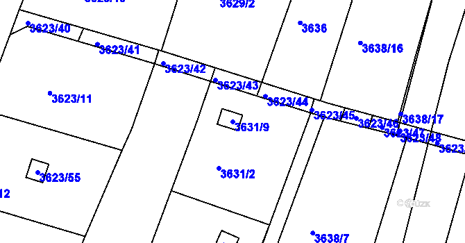 Parcela st. 3631/9 v KÚ Slavkov u Brna, Katastrální mapa