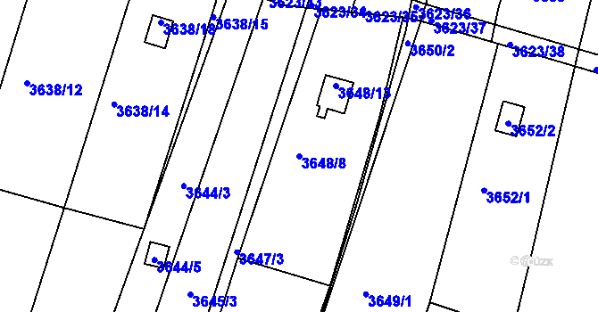 Parcela st. 3648/8 v KÚ Slavkov u Brna, Katastrální mapa