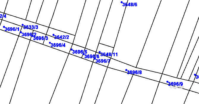 Parcela st. 3648/11 v KÚ Slavkov u Brna, Katastrální mapa