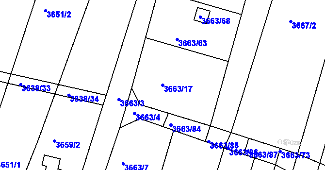Parcela st. 3663/17 v KÚ Slavkov u Brna, Katastrální mapa