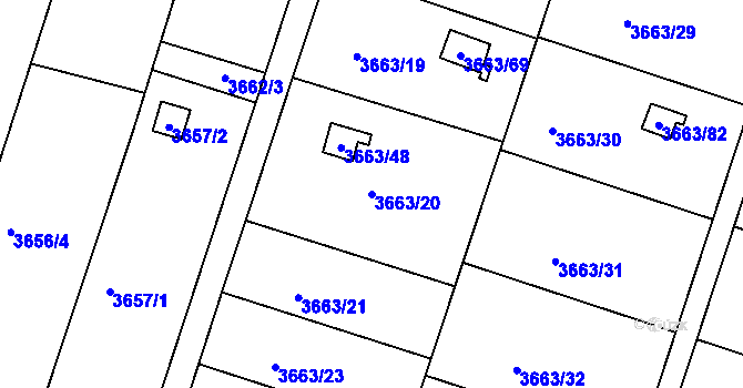 Parcela st. 3663/20 v KÚ Slavkov u Brna, Katastrální mapa