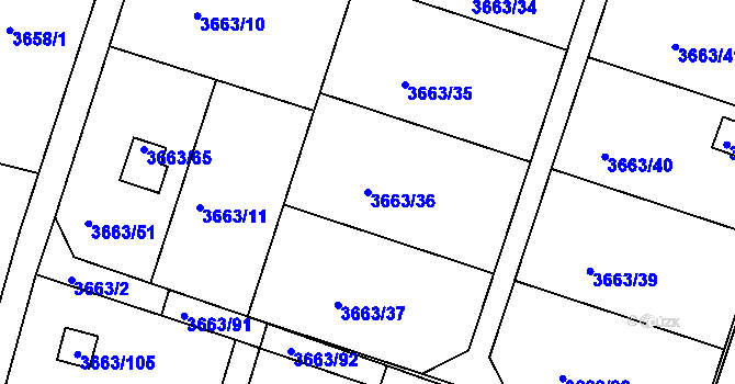 Parcela st. 3663/36 v KÚ Slavkov u Brna, Katastrální mapa