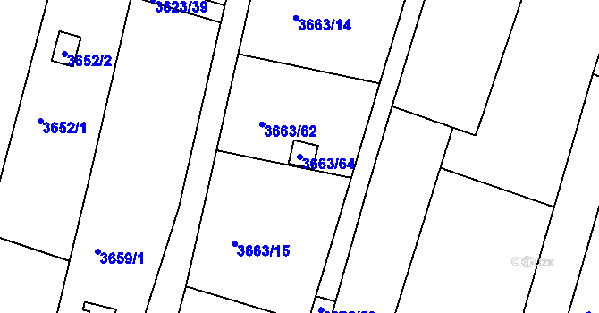 Parcela st. 3663/64 v KÚ Slavkov u Brna, Katastrální mapa