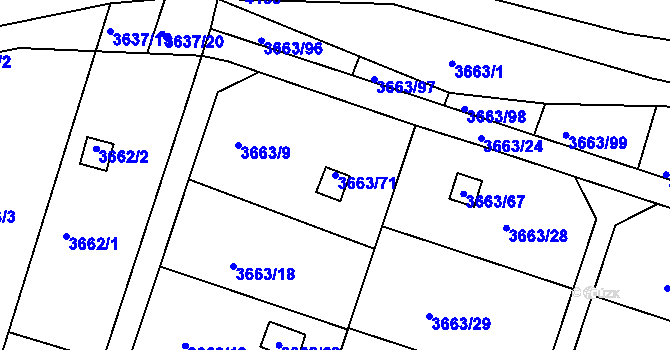 Parcela st. 3663/71 v KÚ Slavkov u Brna, Katastrální mapa