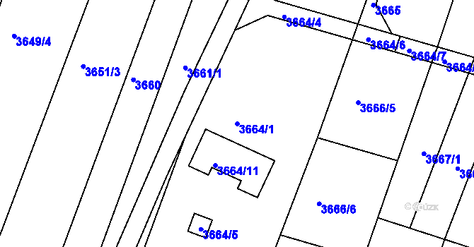 Parcela st. 3664/1 v KÚ Slavkov u Brna, Katastrální mapa