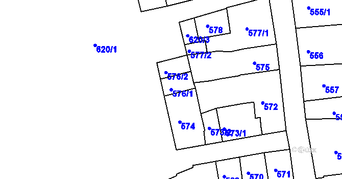 Parcela st. 576/1 v KÚ Slavkov u Brna, Katastrální mapa