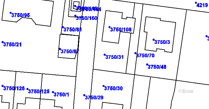Parcela st. 3750/31 v KÚ Slavkov u Brna, Katastrální mapa