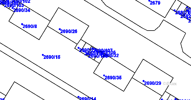 Parcela st. 2690/106 v KÚ Slavkov u Brna, Katastrální mapa