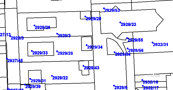 Parcela st. 2929/34 v KÚ Slavkov u Brna, Katastrální mapa