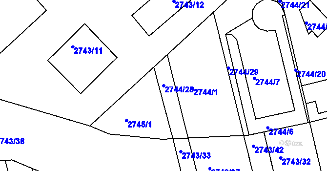 Parcela st. 2744/28 v KÚ Slavkov u Brna, Katastrální mapa
