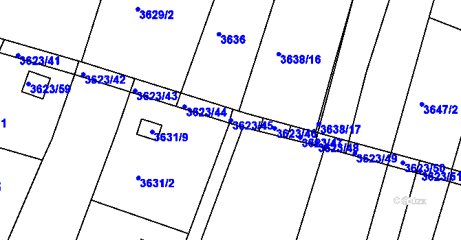 Parcela st. 3623/45 v KÚ Slavkov u Brna, Katastrální mapa