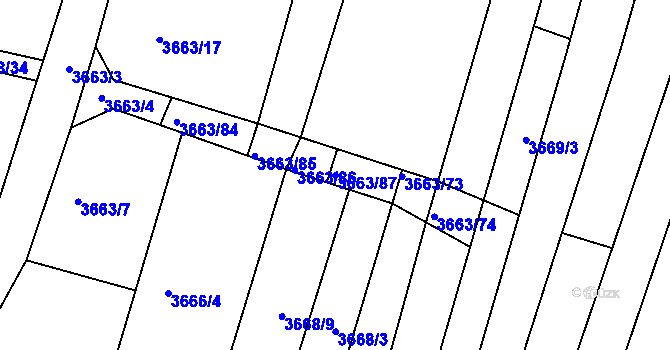 Parcela st. 3663/87 v KÚ Slavkov u Brna, Katastrální mapa