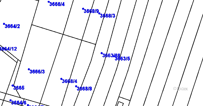 Parcela st. 3663/88 v KÚ Slavkov u Brna, Katastrální mapa