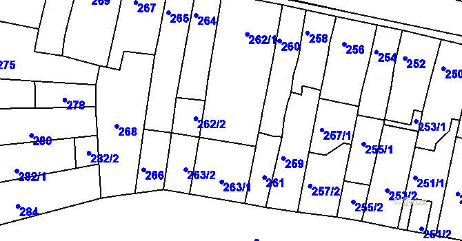 Parcela st. 262/3 v KÚ Slavkov u Brna, Katastrální mapa