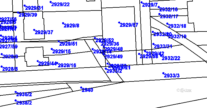 Parcela st. 2929/49 v KÚ Slavkov u Brna, Katastrální mapa