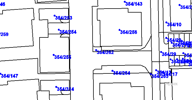 Parcela st. 354/262 v KÚ Slavkov u Brna, Katastrální mapa