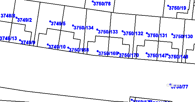 Parcela st. 3750/169 v KÚ Slavkov u Brna, Katastrální mapa