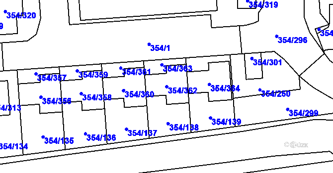Parcela st. 354/362 v KÚ Slavkov u Brna, Katastrální mapa