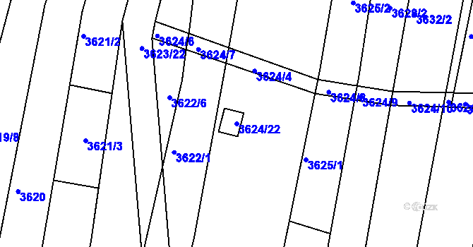 Parcela st. 3624/22 v KÚ Slavkov u Brna, Katastrální mapa