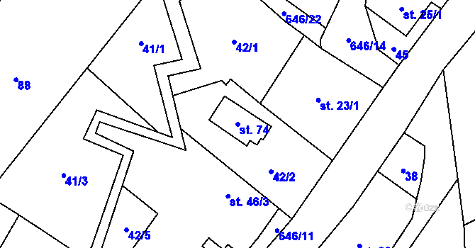 Parcela st. 74 v KÚ Slavníč, Katastrální mapa