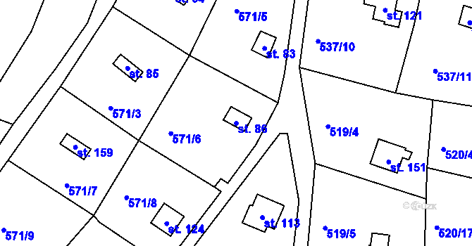 Parcela st. 86 v KÚ Slavníč, Katastrální mapa