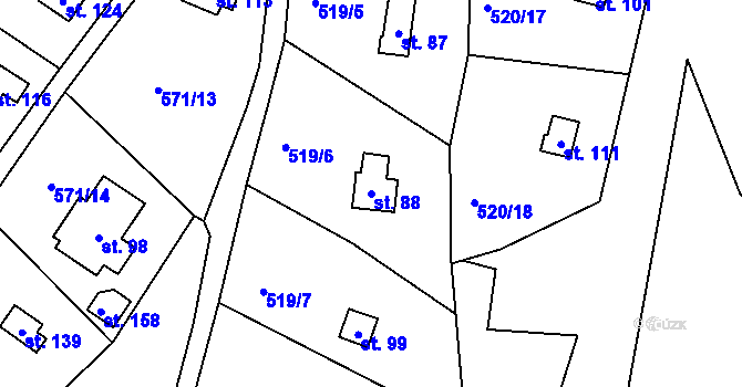 Parcela st. 88 v KÚ Slavníč, Katastrální mapa