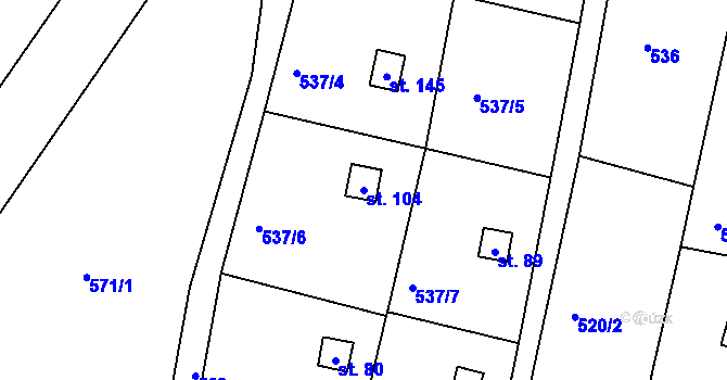 Parcela st. 104 v KÚ Slavníč, Katastrální mapa