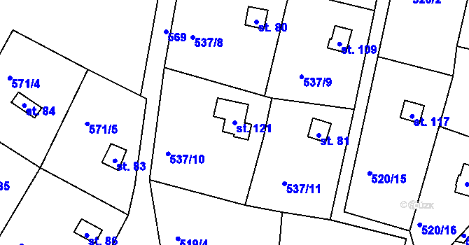 Parcela st. 121 v KÚ Slavníč, Katastrální mapa