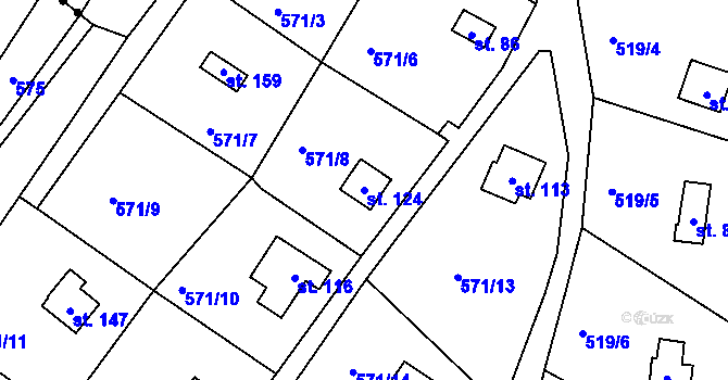 Parcela st. 124 v KÚ Slavníč, Katastrální mapa