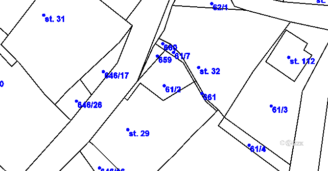 Parcela st. 61/2 v KÚ Slavníč, Katastrální mapa